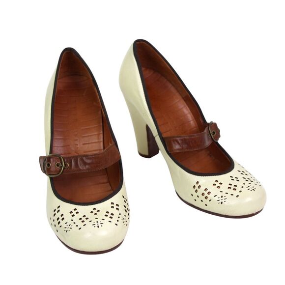 Chie Mihara PERFORATED PEARLY REAL LEATHER BUCKLE CLASSIC PUMP SHOES Sz 36 - Picture 1 of 12